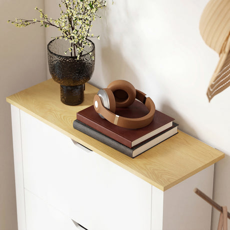 Wooden Shoe Storage Cabinet 72cm Wide With 3 Flip Doors - Velmora