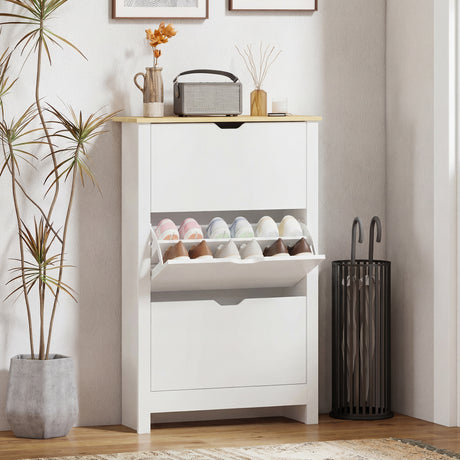 Wooden Shoe Storage Cabinet 72cm Wide With 3 Flip Doors - Velmora