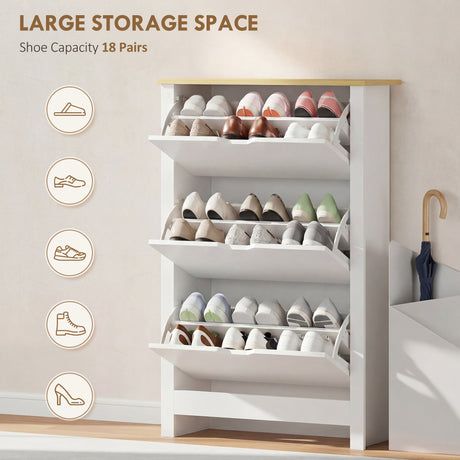 Wooden Shoe Storage Cabinet 72cm Wide With 3 Flip Doors - Velmora