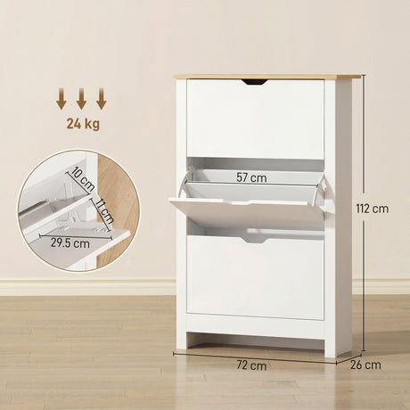 Wooden Shoe Storage Cabinet 72cm Wide With 3 Flip Doors - Velmora