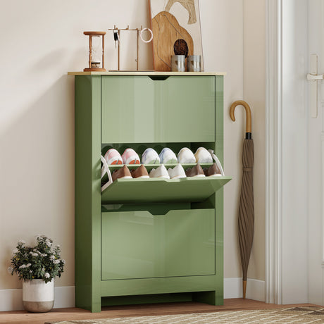 Wooden Shoe Storage Cabinet 72cm Wide With 3 Flip Doors - Velmora