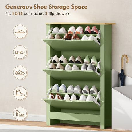 Wooden Shoe Storage Cabinet 72cm Wide With 3 Flip Doors - Velmora