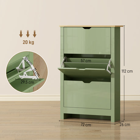 Wooden Shoe Storage Cabinet 72cm Wide With 3 Flip Doors - Velmora