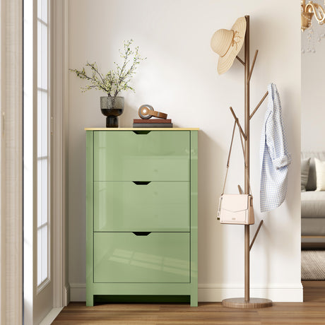 Wooden Shoe Storage Cabinet 72cm Wide With 3 Flip Doors - Velmora