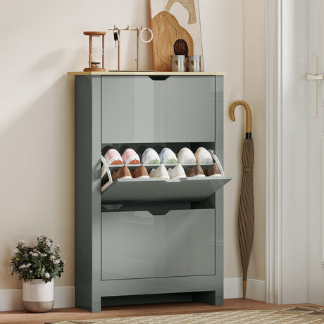 Wooden Shoe Storage Cabinet 72cm Wide With 3 Flip Doors - Velmora