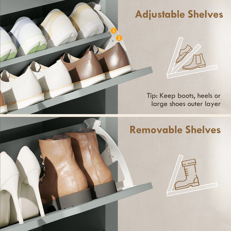 Wooden Shoe Storage Cabinet 72cm Wide With 3 Flip Doors - Velmora