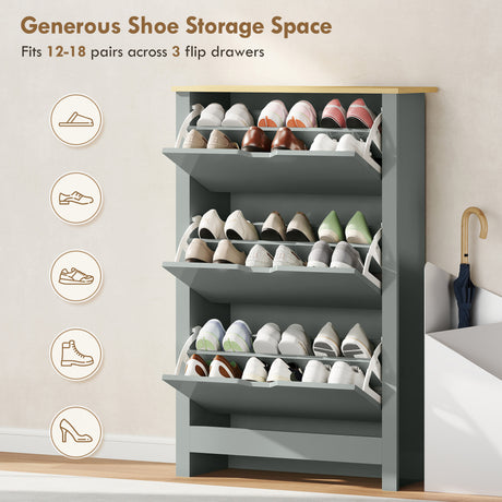 Wooden Shoe Storage Cabinet 72cm Wide With 3 Flip Doors - Velmora