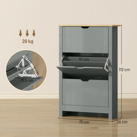 Wooden Shoe Storage Cabinet 72cm Wide With 3 Flip Doors - Velmora