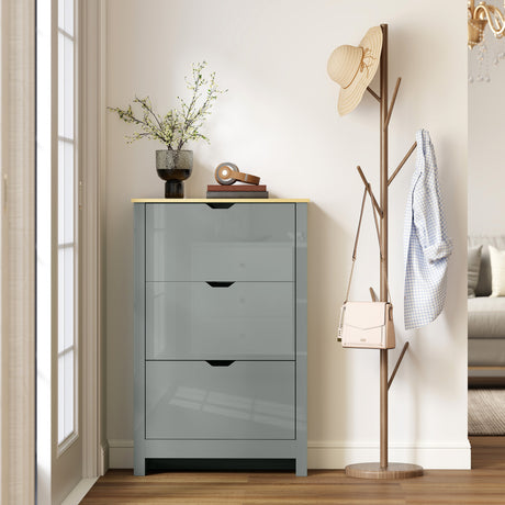 Wooden Shoe Storage Cabinet 72cm Wide With 3 Flip Doors - Velmora