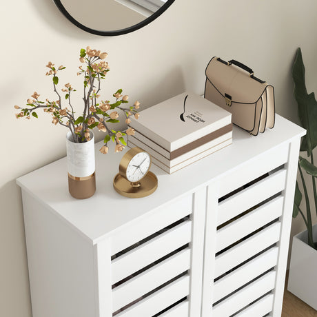 Wooden Shoe Storage Cabinet 76cm Wide With 2 Doors - Velmora