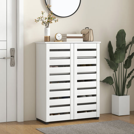Wooden Shoe Storage Cabinet 76cm Wide With 2 Doors - Velmora