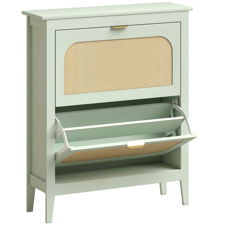 Wooden Shoe Storage Cabinet 80cm Wide With 2 Rattan Flip Doors - Velmora