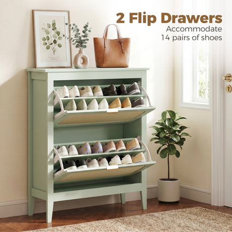 Wooden Shoe Storage Cabinet 80cm Wide With 2 Rattan Flip Doors - Velmora