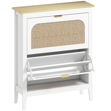 Wooden Shoe Storage Cabinet 80cm Wide With 2 Rattan Flip Doors - Velmora