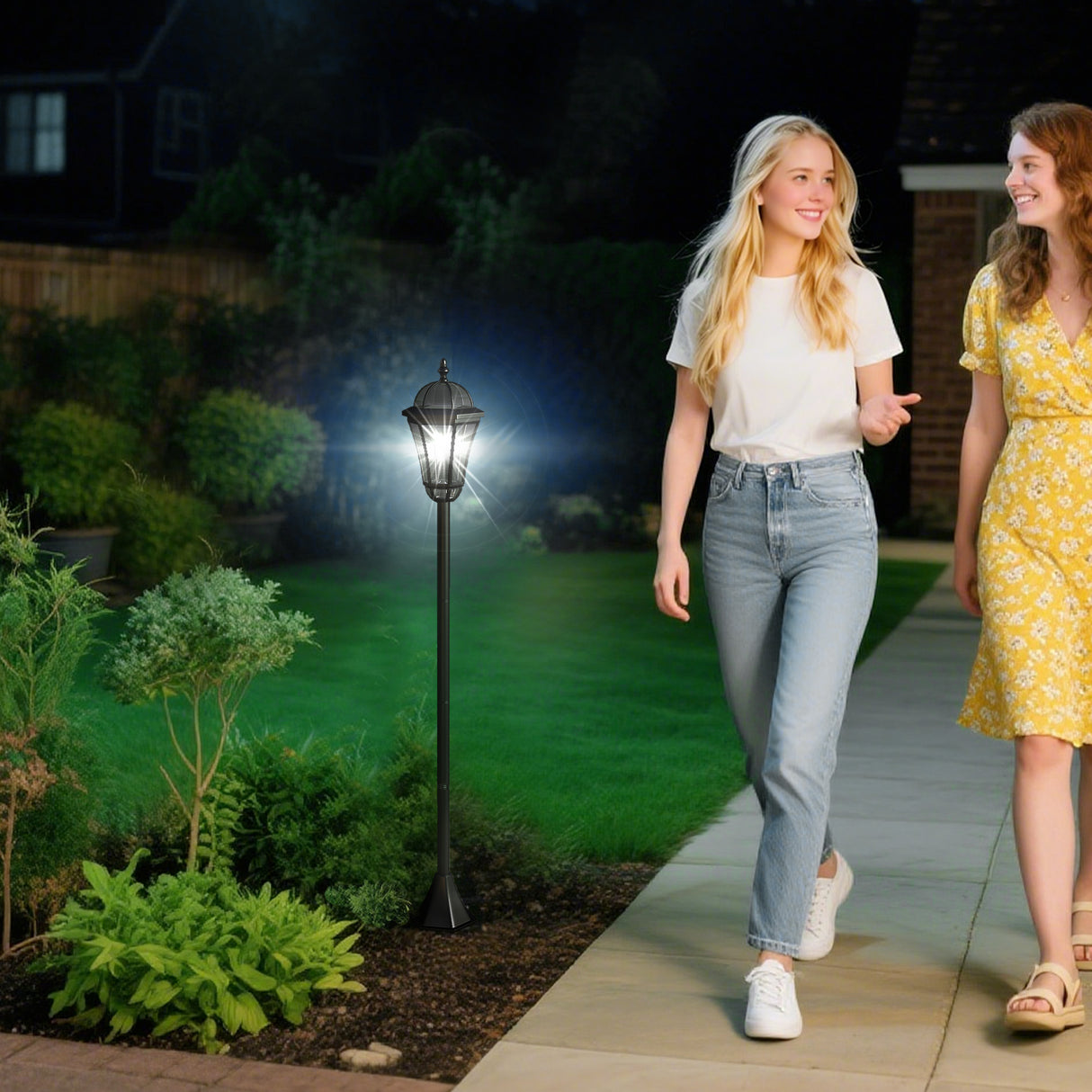 ABS Plastic 1.3m Tall Solar Powered Garden Lamp Post in Set of 2 - Velmora
