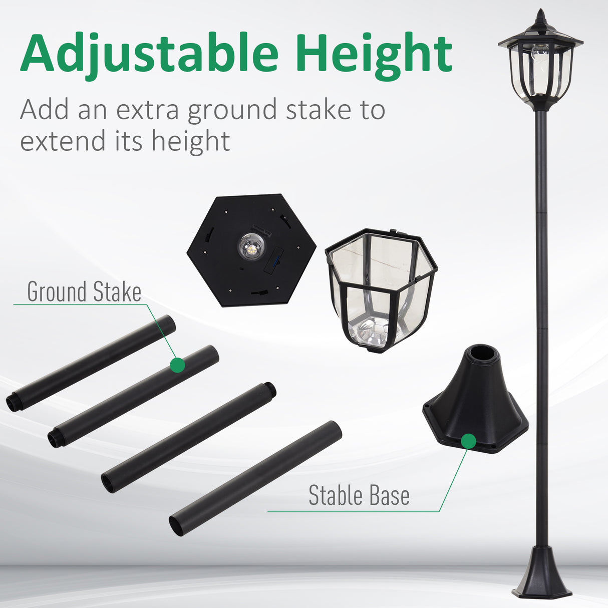 ABS Plastic 1.77m Tall Solar Powered Garden Lamp Post - Velmora