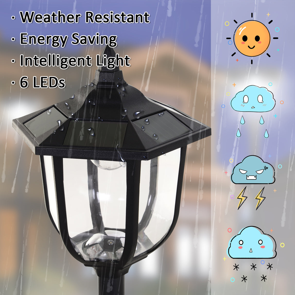 ABS Plastic 1.77m Tall Solar Powered Garden Lamp Post - Velmora