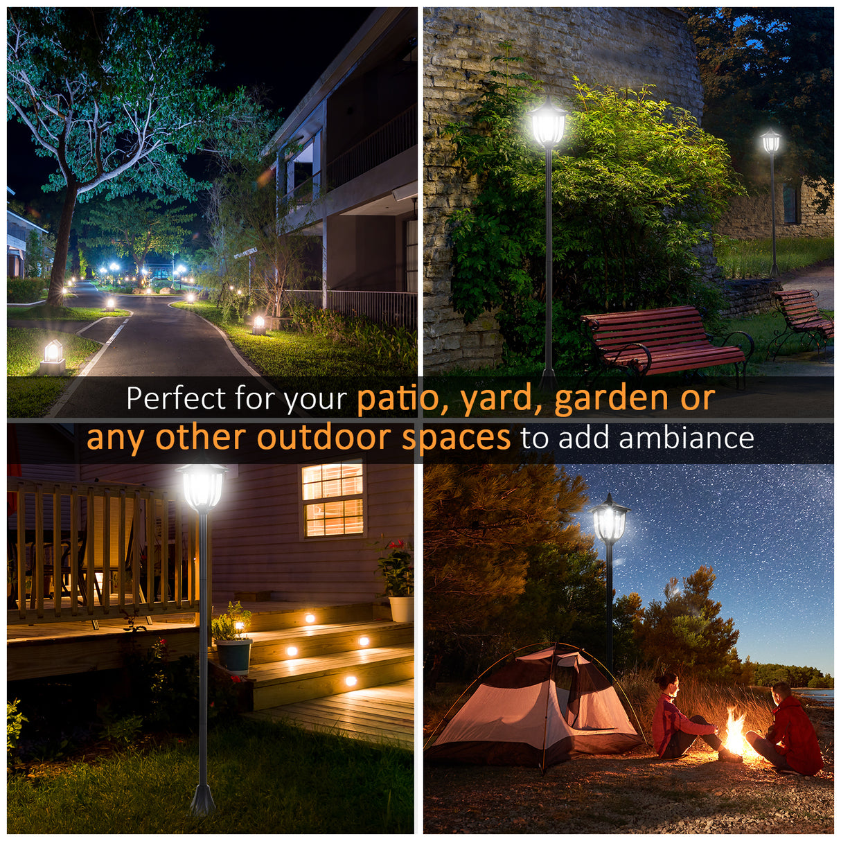 ABS Plastic 1.77m Tall Solar Powered Garden Lamp Post - Velmora
