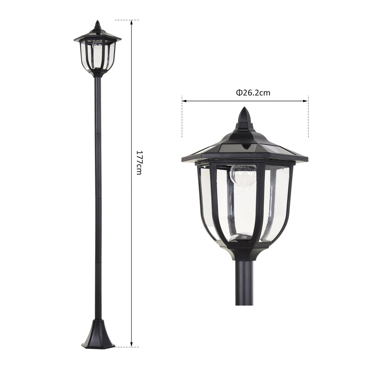 ABS Plastic 1.77m Tall Solar Powered Garden Lamp Post - Velmora