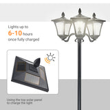 ABS Plastic 1.8m Tall Traditional Victorian Style 3 Way Head Garden Solar Lamp Post - Velmora