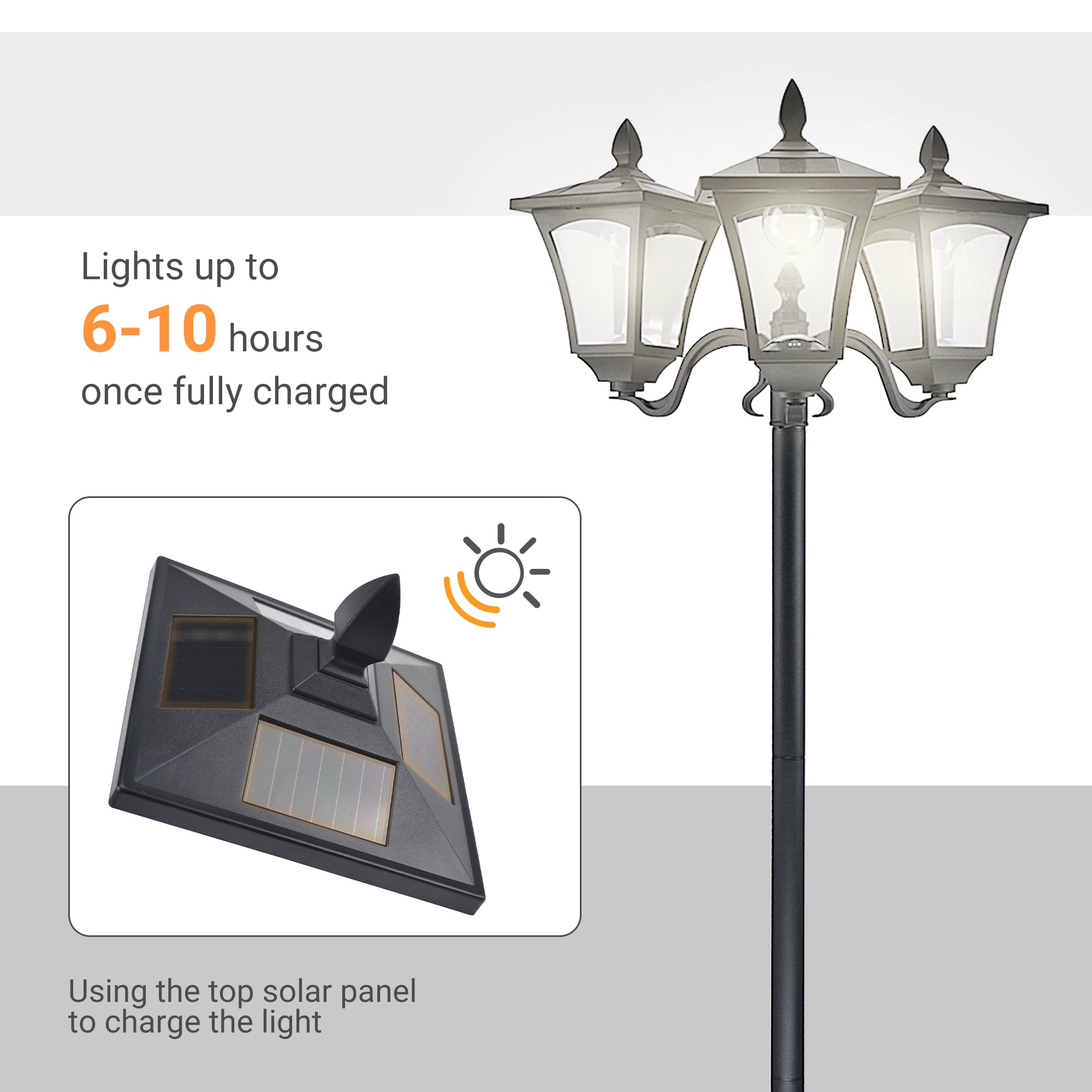 ABS Plastic 1.8m Tall Traditional Victorian Style 3 Way Head Garden Solar Lamp Post - Velmora