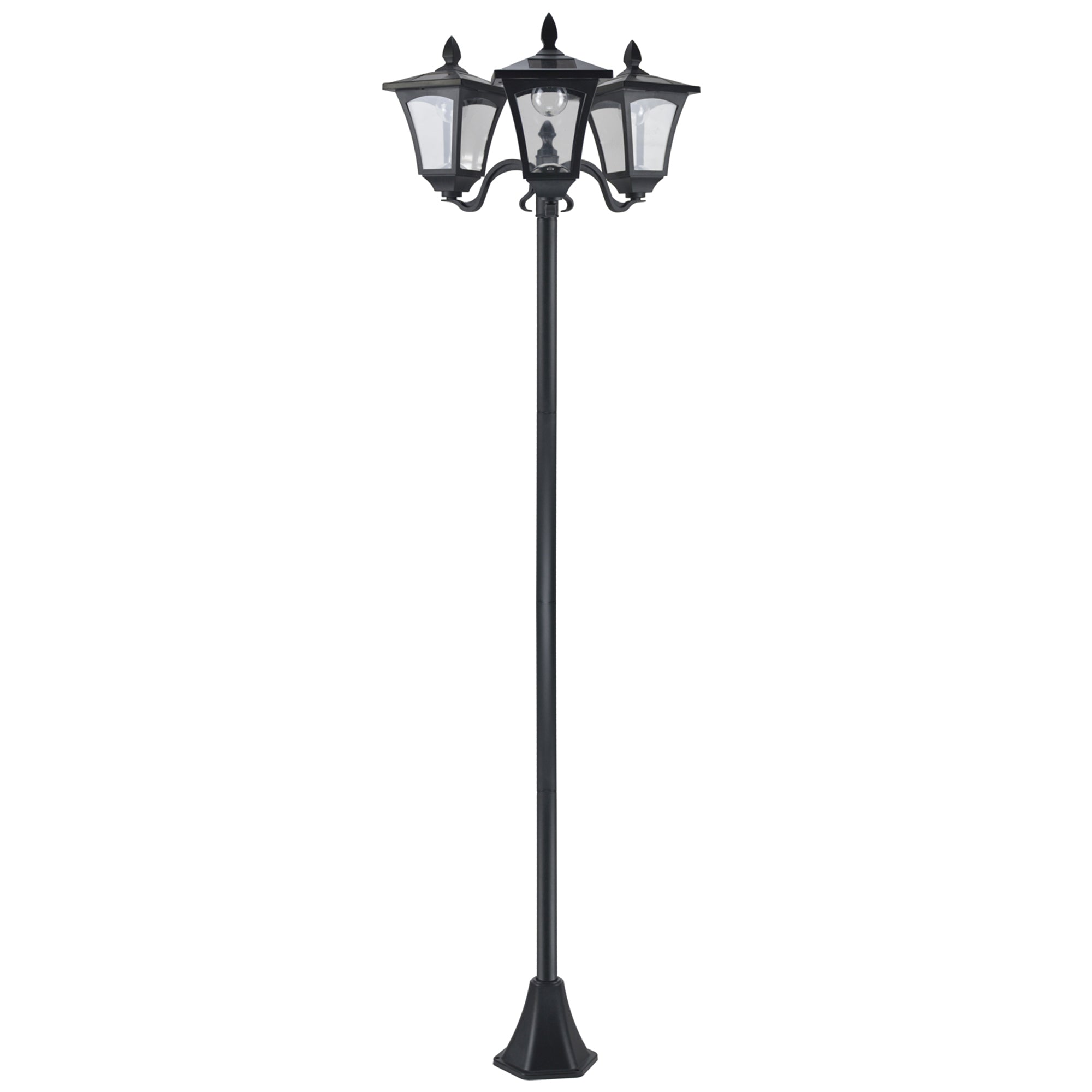 ABS Plastic 1.8m Tall Traditional Victorian Style 3 Way Head Garden Solar Lamp Post - Velmora