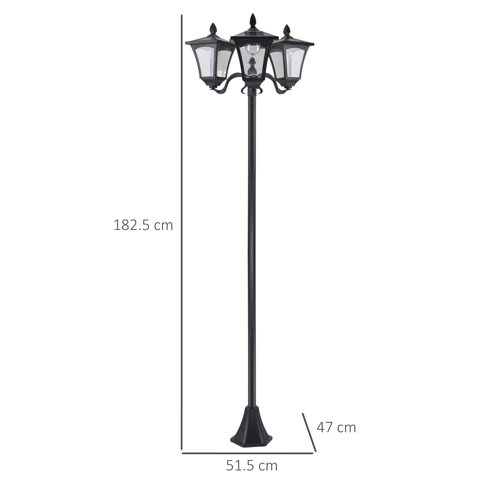 ABS Plastic 1.8m Tall Traditional Victorian Style 3 Way Head Garden Solar Lamp Post - Velmora