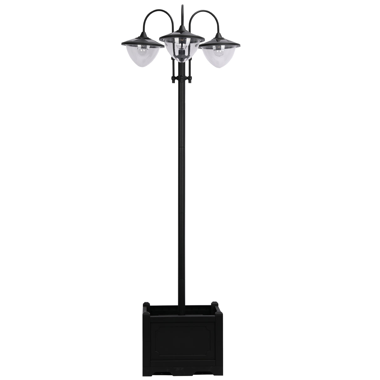 ABS Plastic 189cm 3-head Solar Powered Garden Lamp Post With Planter - Velmora