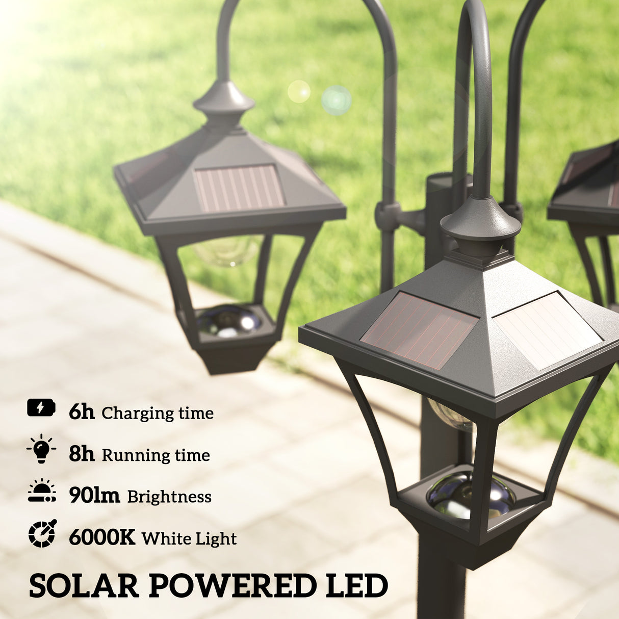 ABS Plastic Garden Solar Powered Garden Lamp Post With Dusk-to-Dawn Sensor Street Light - Velmora
