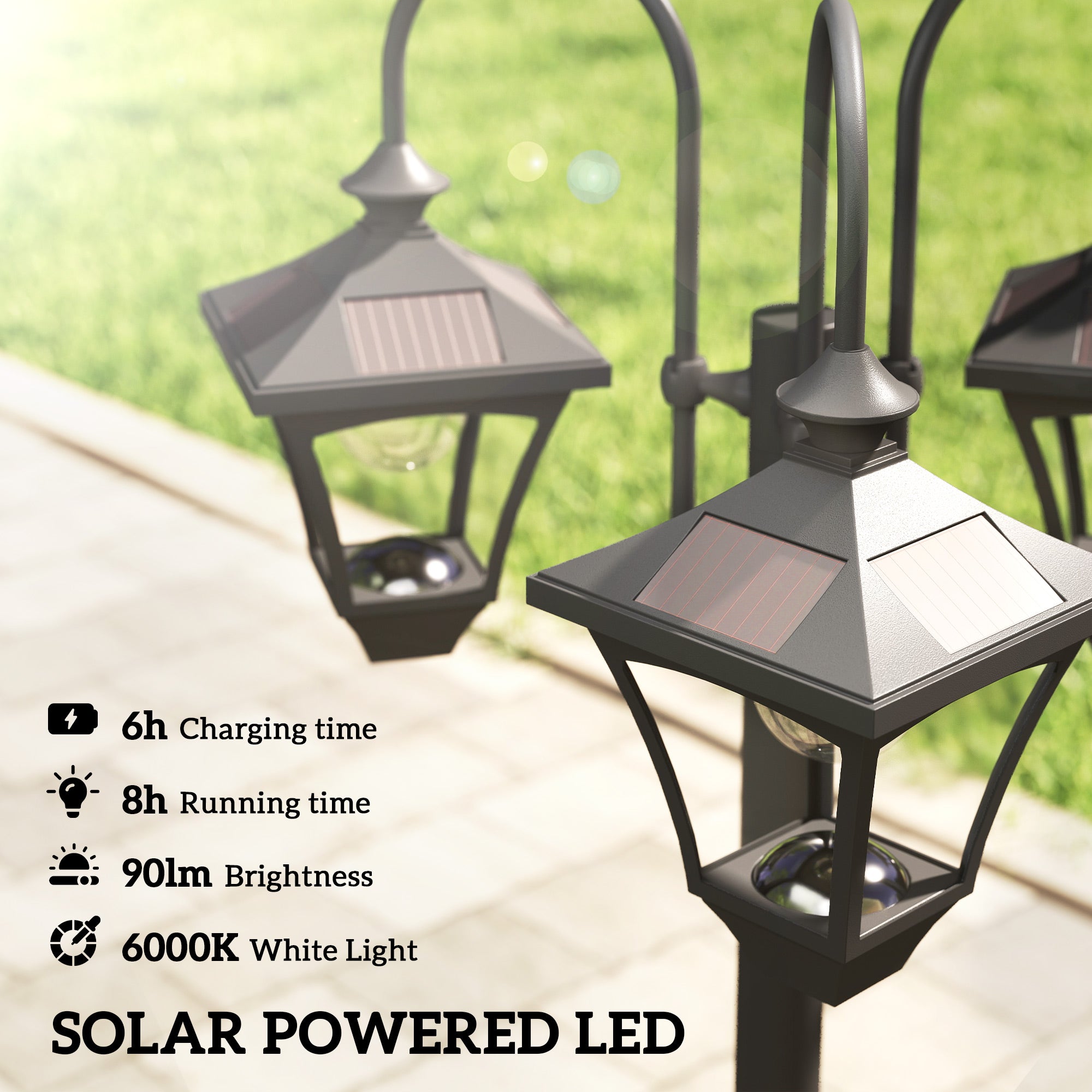 ABS Plastic Garden Solar Powered Garden Lamp Post With Dusk-to-Dawn Sensor Street Light - Velmora