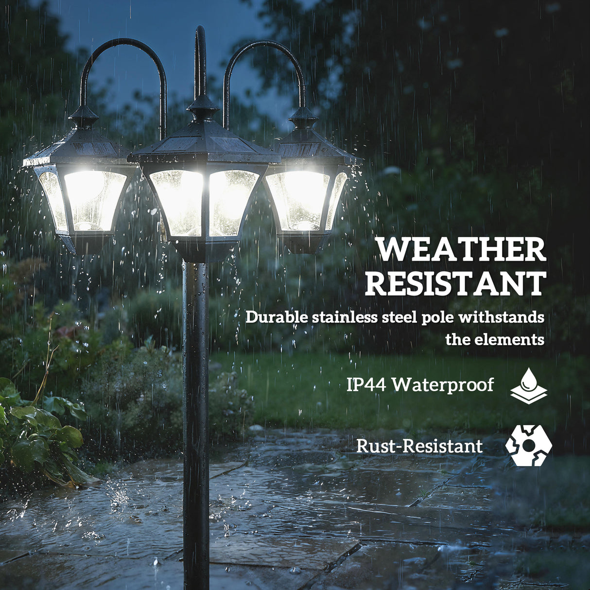 ABS Plastic Garden Solar Powered Garden Lamp Post With Dusk-to-Dawn Sensor Street Light - Velmora
