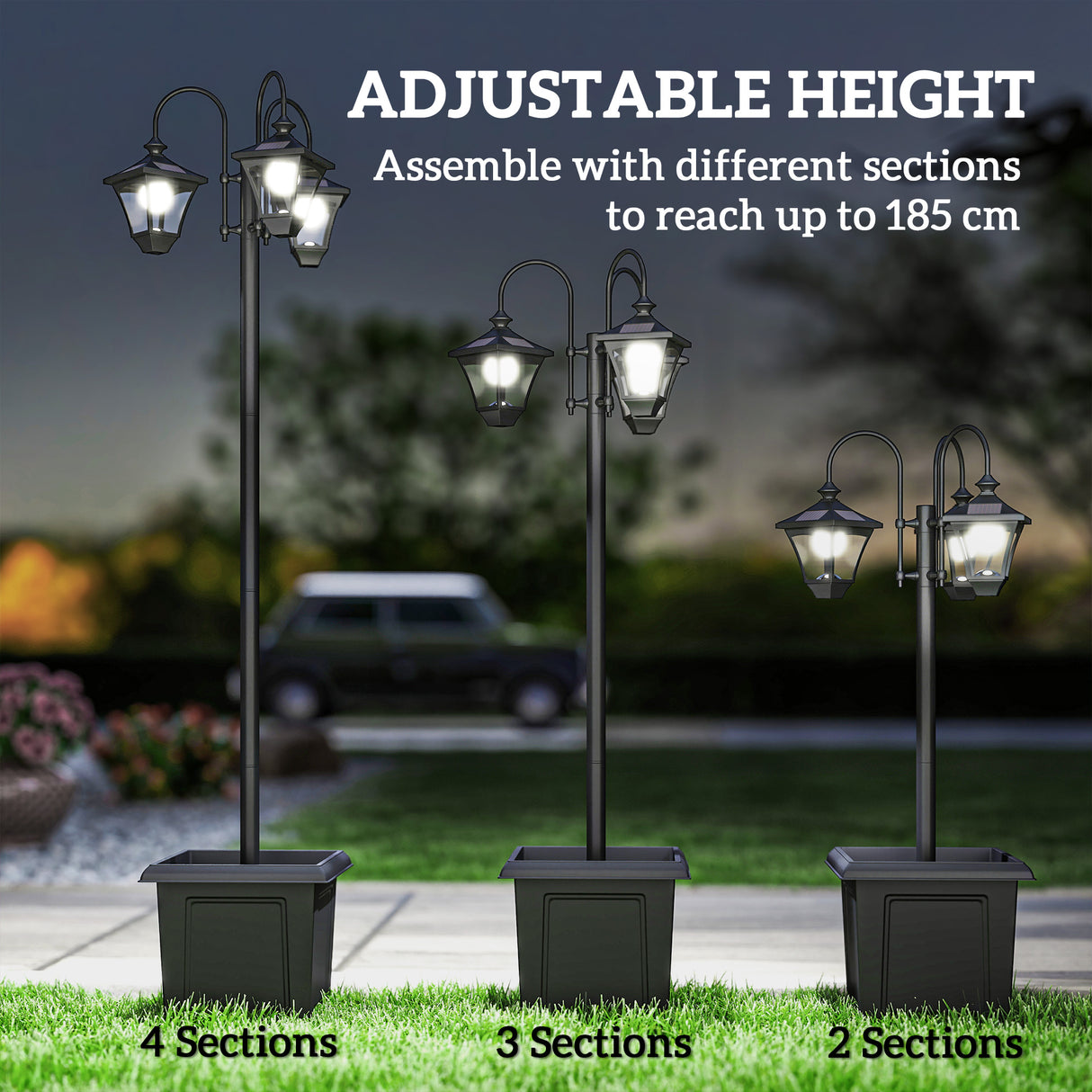 ABS Plastic Garden Solar Powered Garden Lamp Post With Dusk-to-Dawn Sensor Street Light - Velmora