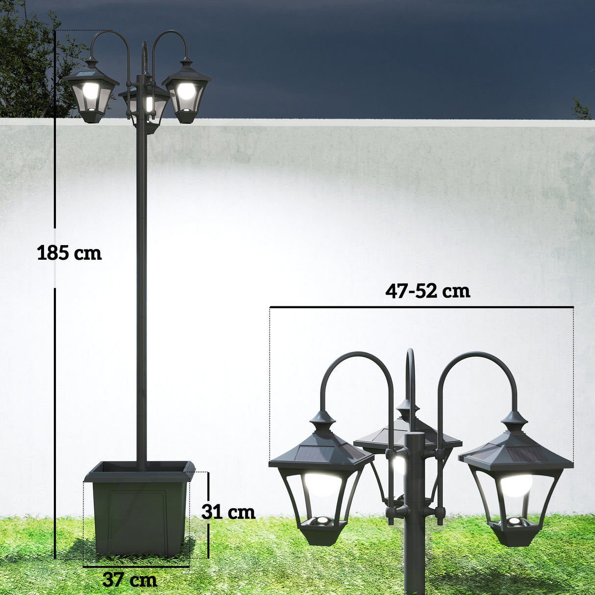 ABS Plastic Garden Solar Powered Garden Lamp Post With Dusk-to-Dawn Sensor Street Light - Velmora