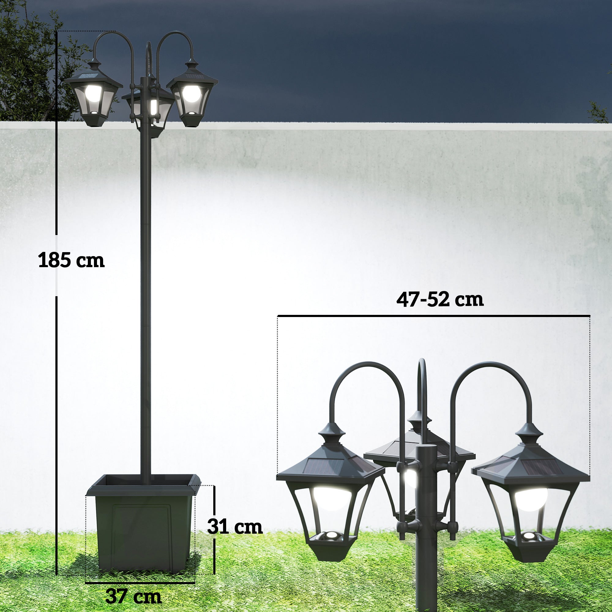 ABS Plastic Garden Solar Powered Garden Lamp Post With Dusk-to-Dawn Sensor Street Light - Velmora