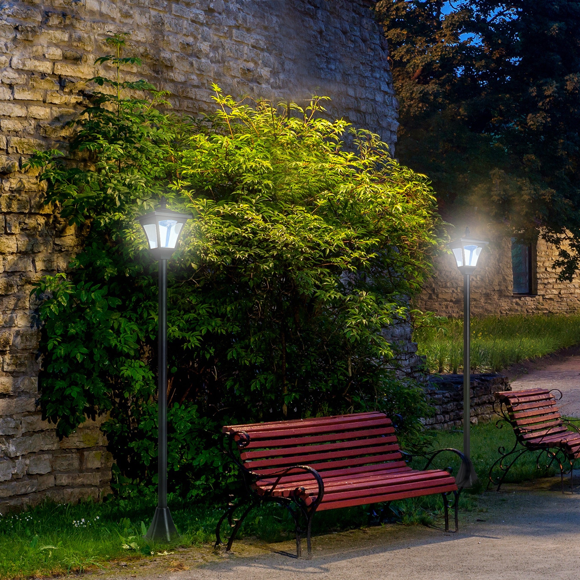 ABS Plastic Sensor Dimmable LED Garden Solar Post Lamp in Set of 2 - Velmora
