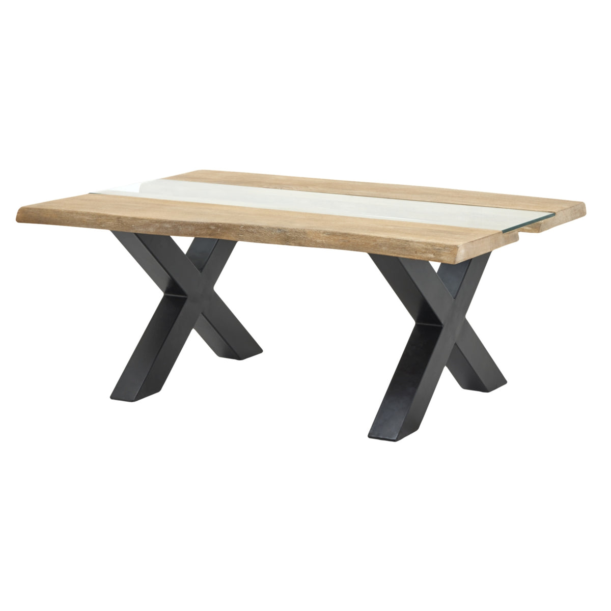 Acacia Wood Coffee Table 115cm Wide With Glass Vessels - Hawthorn & Hearth