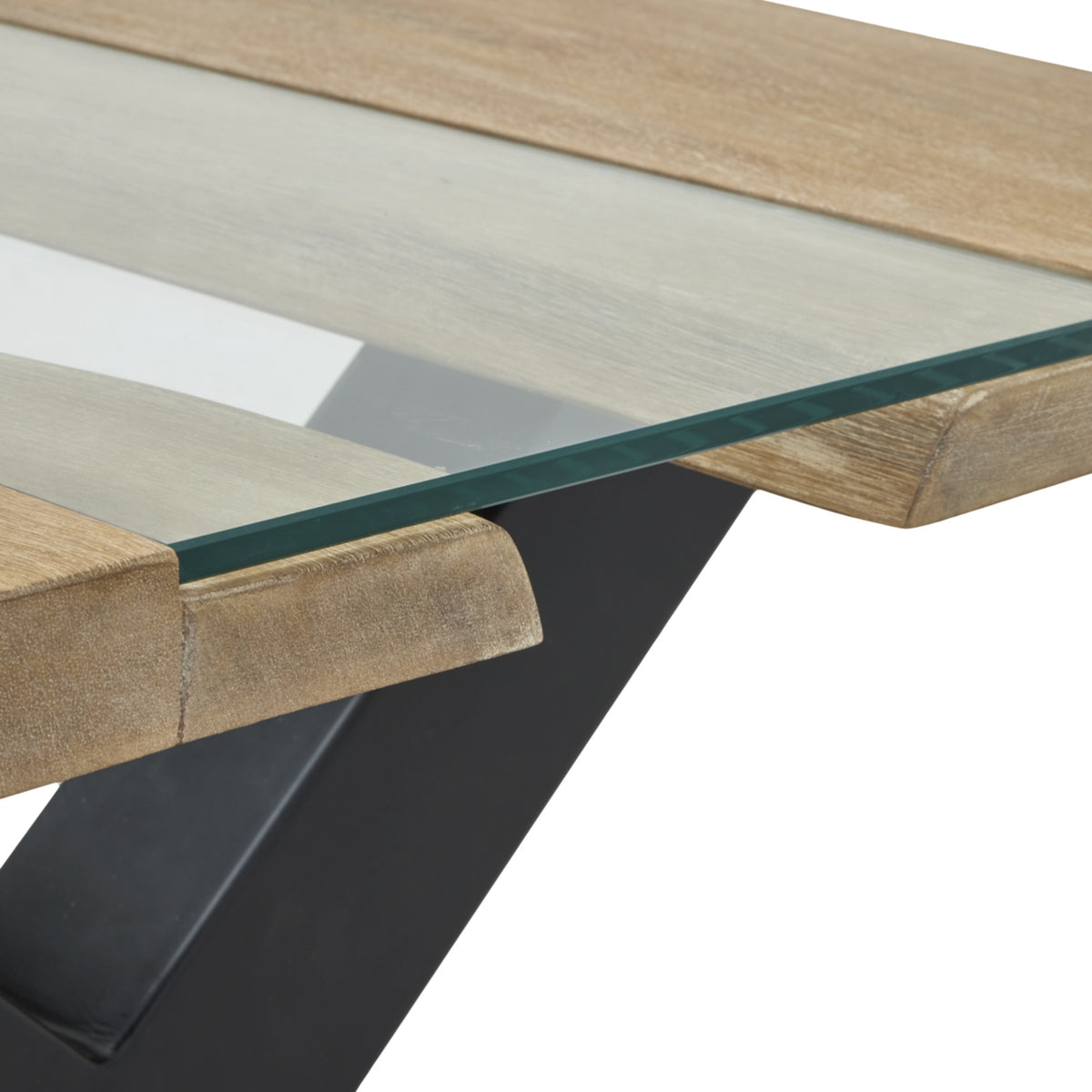 Acacia Wood Coffee Table 115cm Wide With Glass Vessels - Hawthorn & Hearth