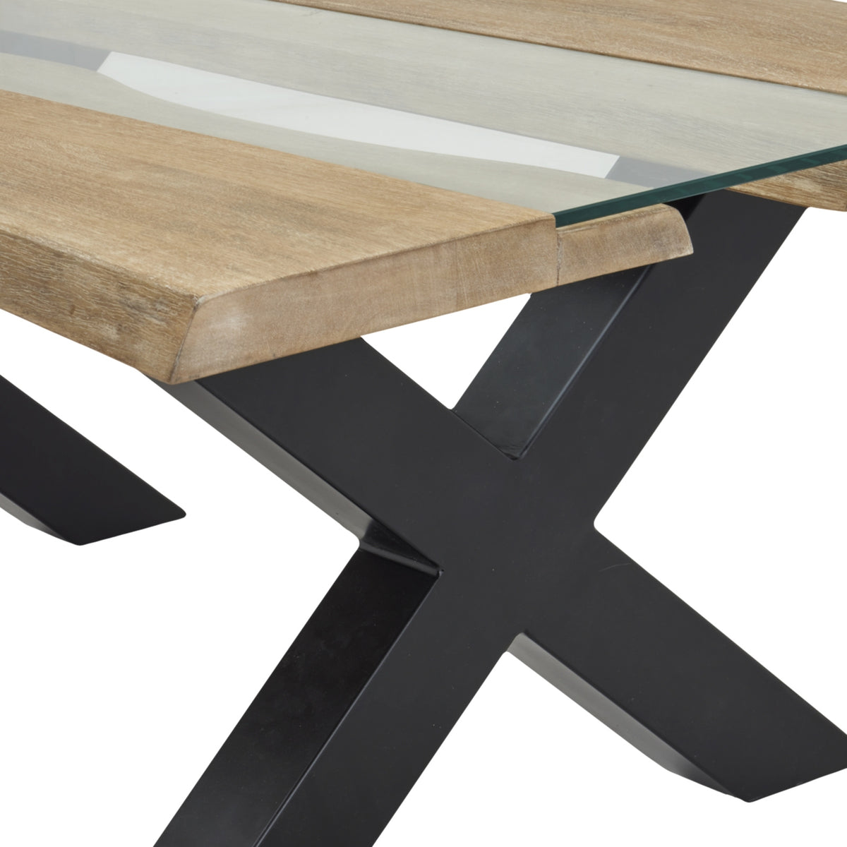 Acacia Wood Coffee Table 115cm Wide With Glass Vessels - Hawthorn & Hearth