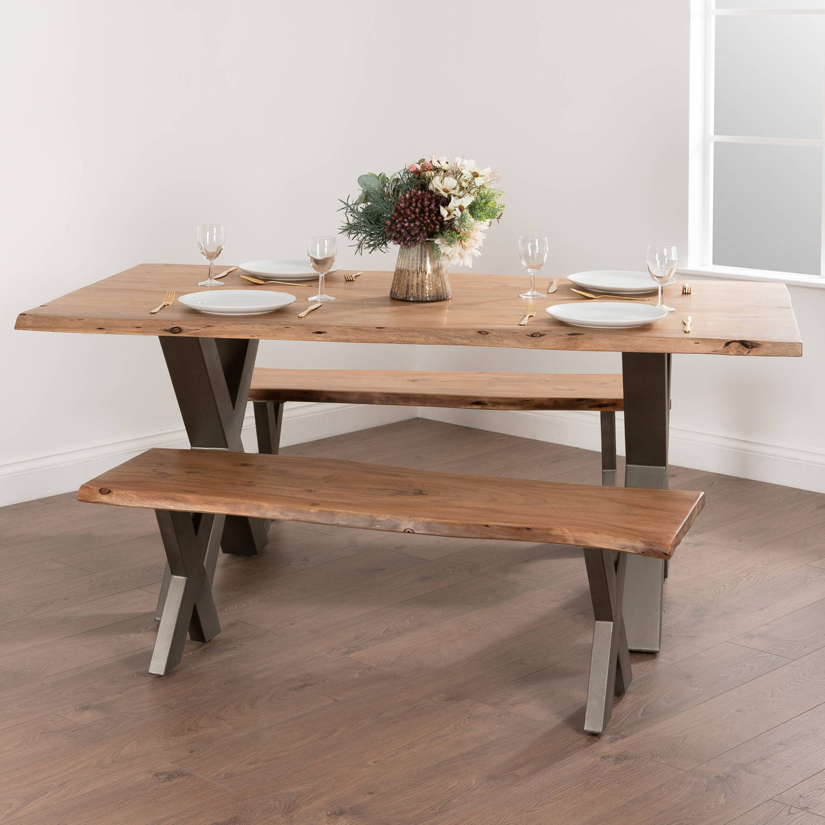 Acacia Wood Dining Bench 180cm Wide - Live Edge