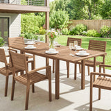Acacia Wood Slatted Top Outdoor Garden Extending Dining Table for 6 to 8 People - Velmora