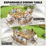 Acacia Wood Slatted Top Outdoor Garden Extending Dining Table for 6 to 8 People - Velmora