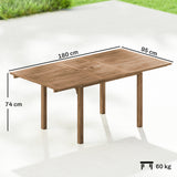 Acacia Wood Slatted Top Outdoor Garden Extending Dining Table for 6 to 8 People - Velmora