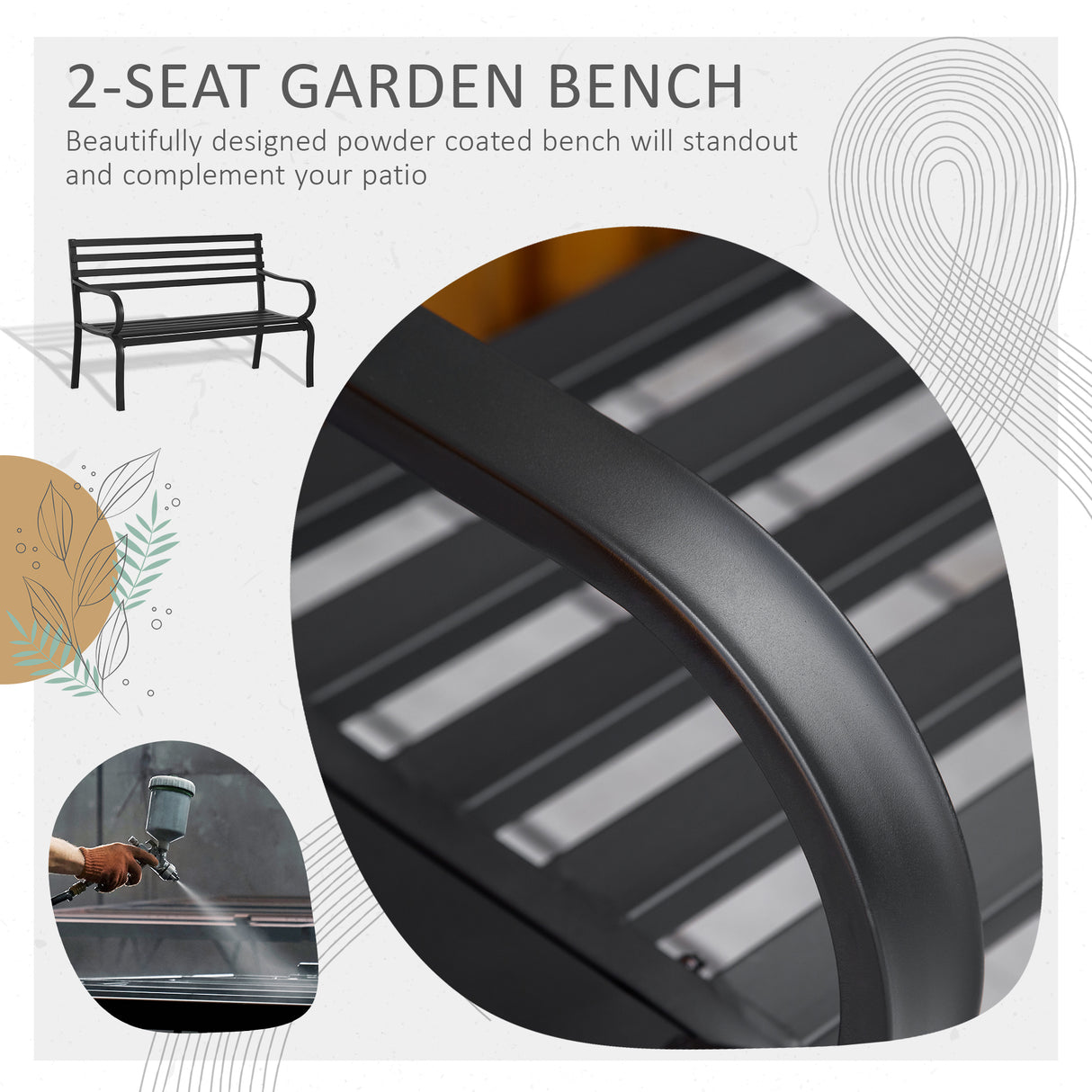 Alloy Steel 2 Seater Garden Bench Stable Patio - Velmora