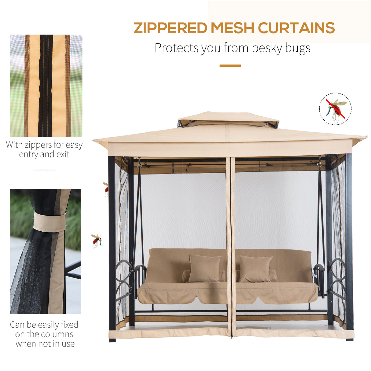 Alloy Steel 3-in-1 Convertible 3 Seater Garden Swing Chair Gazebo - Velmora