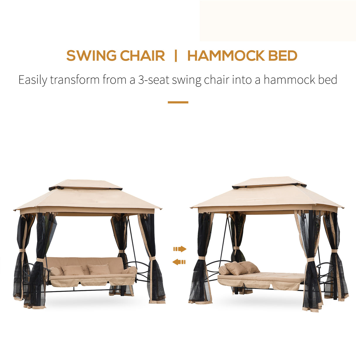 Alloy Steel 3-in-1 Convertible 3 Seater Garden Swing Chair Gazebo - Velmora