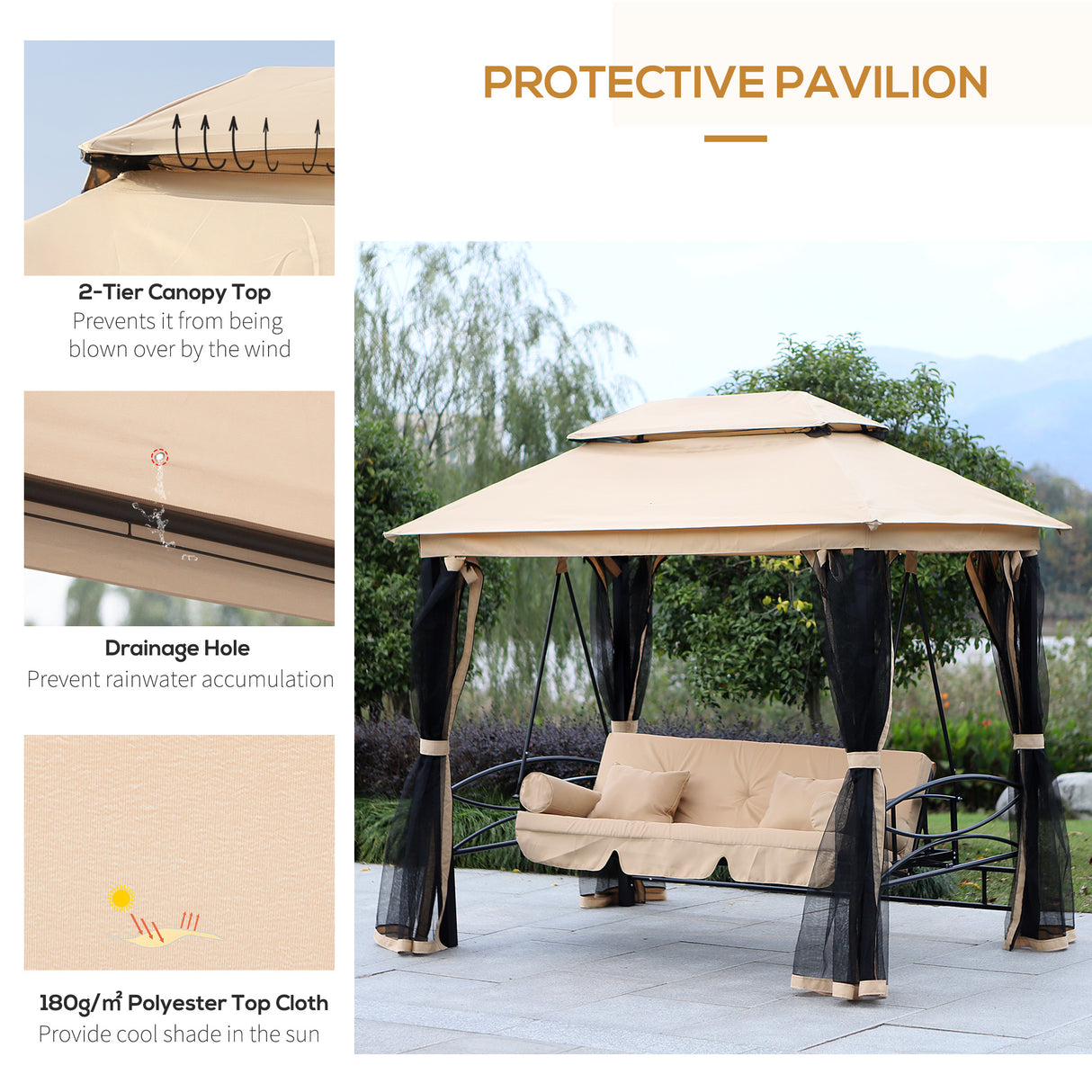 Alloy Steel 3-in-1 Convertible 3 Seater Garden Swing Chair Gazebo - Velmora