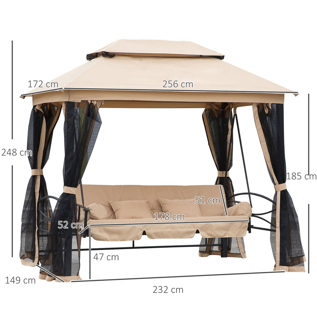 Alloy Steel 3-in-1 Convertible 3 Seater Garden Swing Chair Gazebo - Velmora