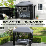 Alloy Steel 3-in-1 Convertible 3 Seater Garden Swing Chair Gazebo - Velmora
