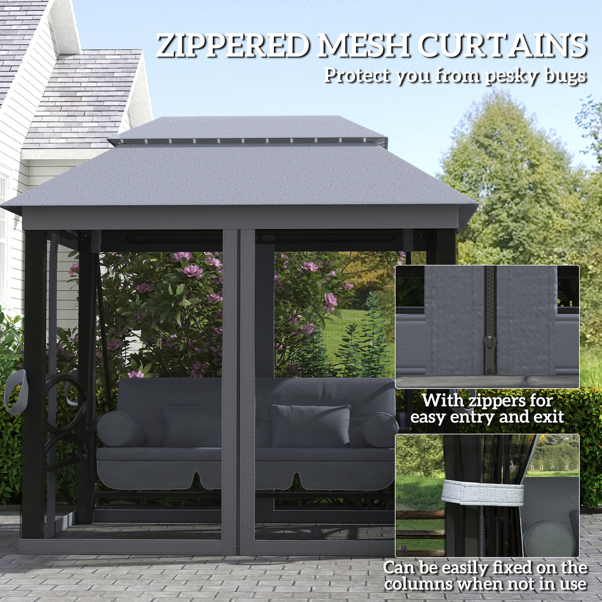 Alloy Steel 3-in-1 Convertible 3 Seater Garden Swing Chair Gazebo - Velmora