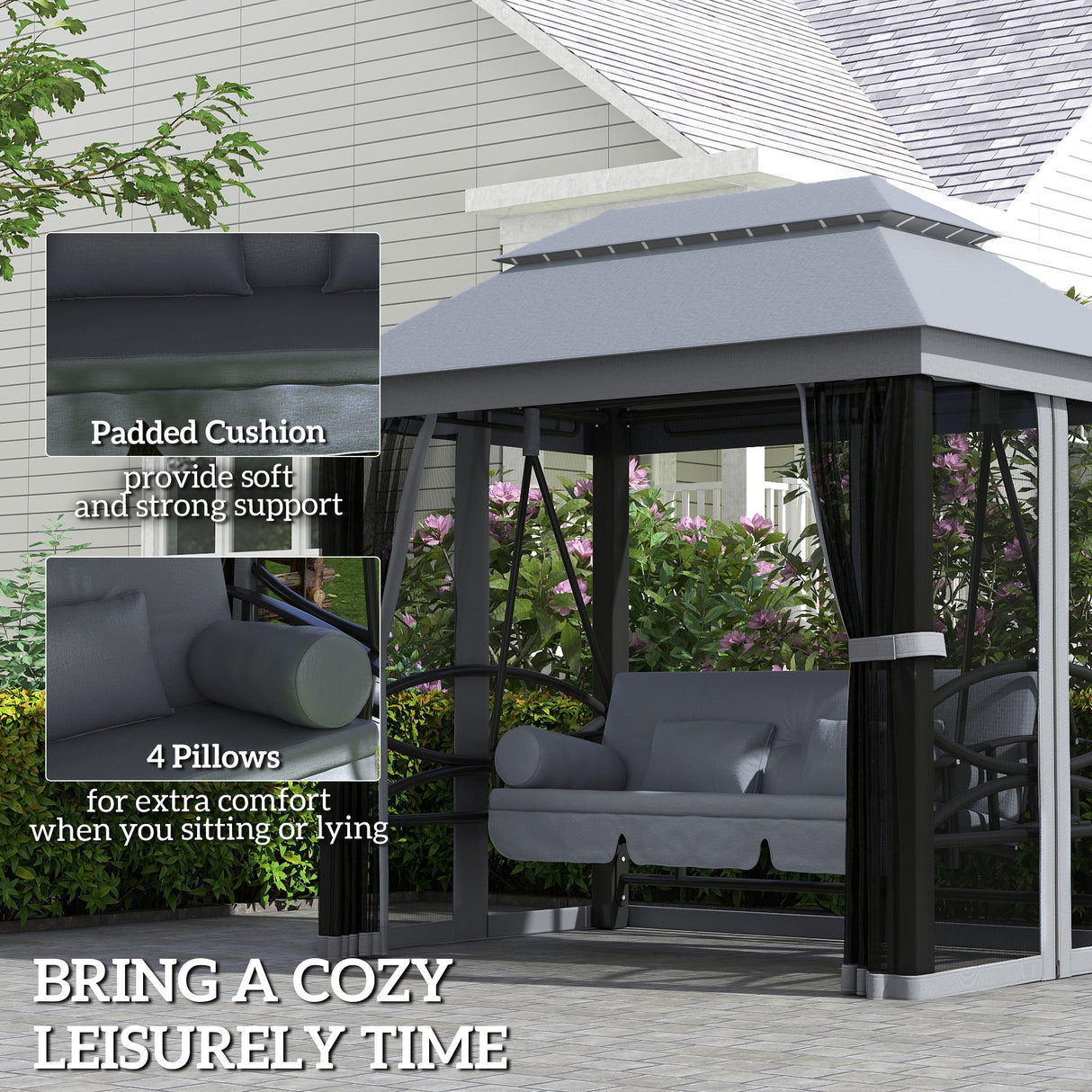 Alloy Steel 3-in-1 Convertible 3 Seater Garden Swing Chair Gazebo - Velmora
